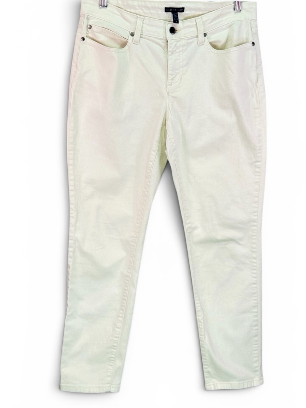 EILEEN FISHER Women’s Slim Ankle Jeans White Stretchy Tapered Mid Rise‎ Size 10